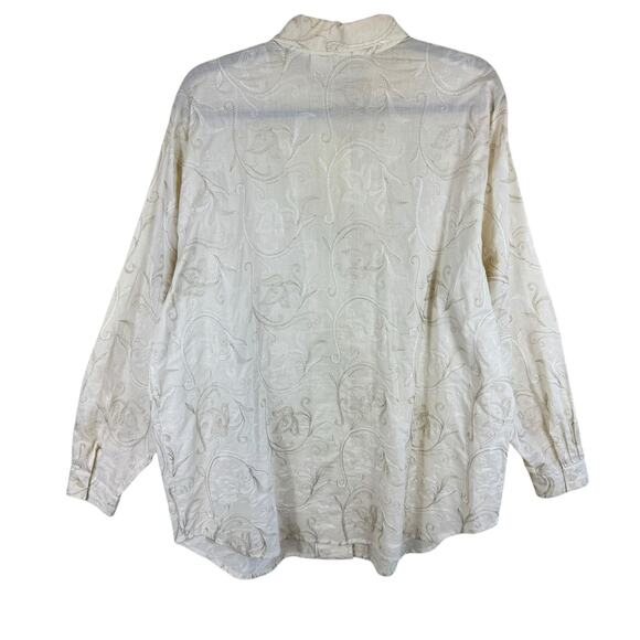 Kathryn Deene Vtg Cream Embroidered Long Sleeve Cotton Button Up Blouse Sz 14 16 - Picture 2 of 6
